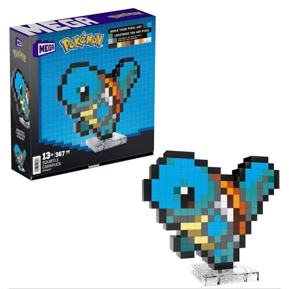 Mega Bloks Pokemon Pixel Art Squirtle 367 Piece Building Block Set HTH77 NEW